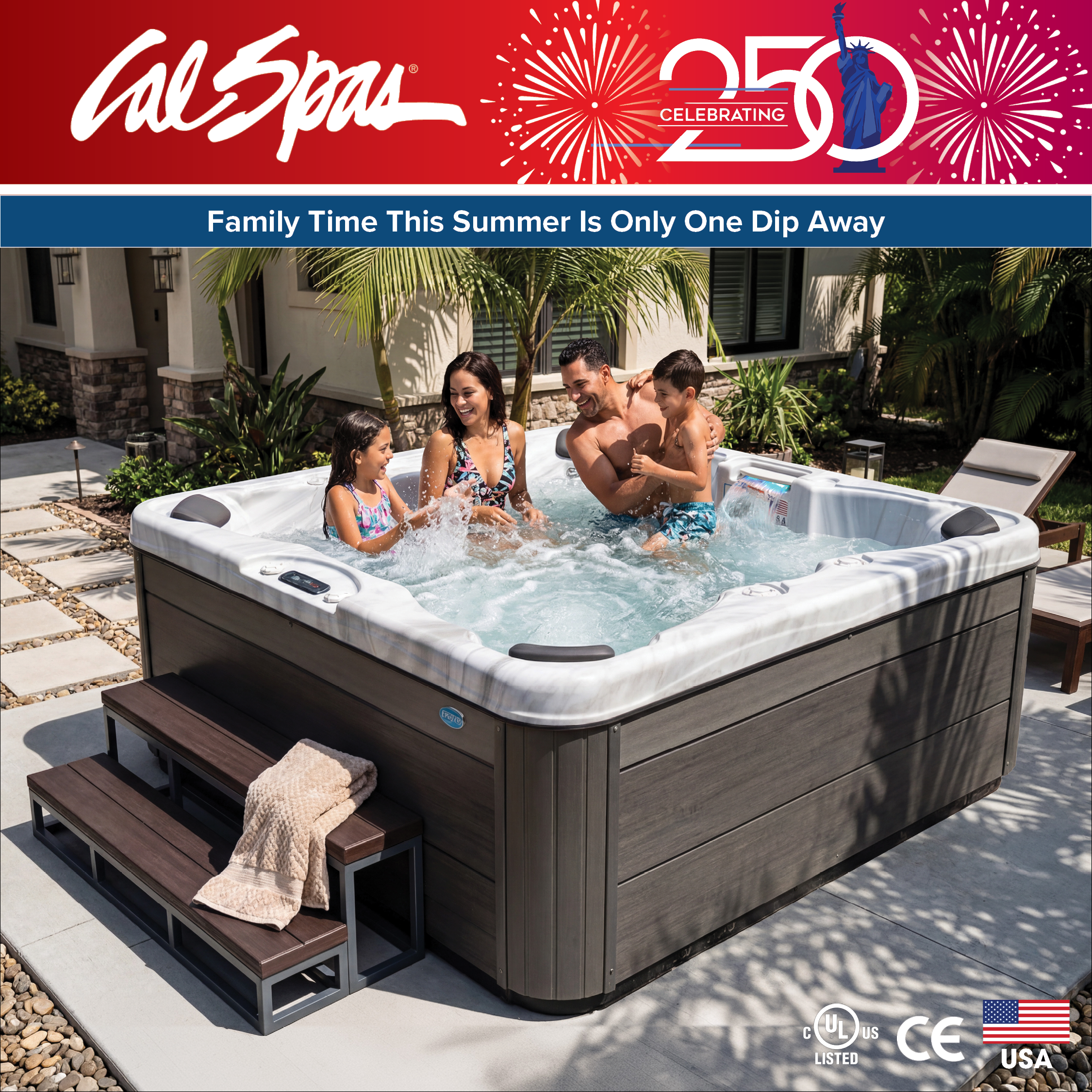 Calspas hot tub being used in a family setting - Highpoint